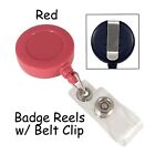 1 ID Badge Reel Lanyard - Red - Retractable with Belt Clip & Plastic Strap
