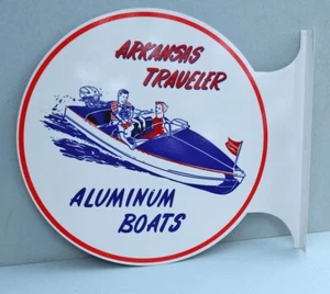 ARKANSAS REISENBOOT 2 Seiten Flanschschild Außenbord Angeln Modern Retro - Bild 1 von 3