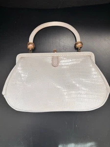 Vintage Meyers White Faux Lizard Top Handle Purse USA 50s 60s Satin Lining - Bild 1 von 9