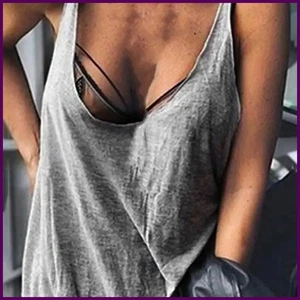 Lässige einfarbige lockere Damen-T-Shirts U-Ausschnitt ärmellos dünn Damenweste niedriger Kragen - Bild 1 von 29