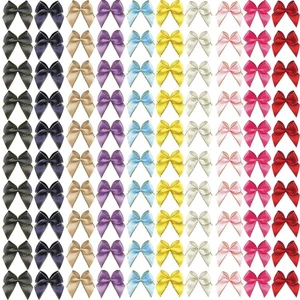 100 PCS Mini Satin Ribbon Bows, 10 Color Mix, Metallic Edge, 25x26mm Appliques - Picture 1 of 4
