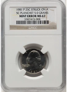 1981 Washington Quarter Struck On Nickel Planchet NGC MS67 Full Date & MM Error - Picture 1 of 2