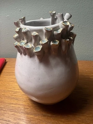 "Florero coral anémona de mar hecho a mano turquesa rodeado de anillos de oro de 5""" Foto 1 de 4