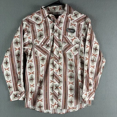 Rock & Roll Denim Shirt Womens Large Stretch Tribal Aztec Pearl Snap Rodeo - Image 1 of 4