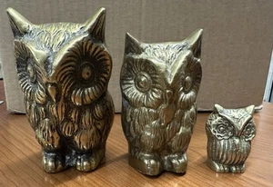 Estatuillas de búho de latón X3 / Pisapapeles - Juego de 3 piezas ~ De colección - Imagen 1 de 3