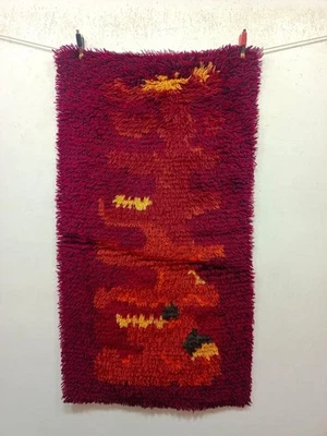 Hermosa alfombra sueca vintage anudada a mano mediados de siglo Rya Shag 102x55 cm Foto 1 de 4