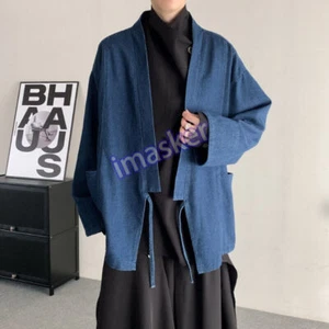 Giacca kimono uomo giapponese retrò denim scollo a V coppia cappotto taoista - Foto 1 di 25
