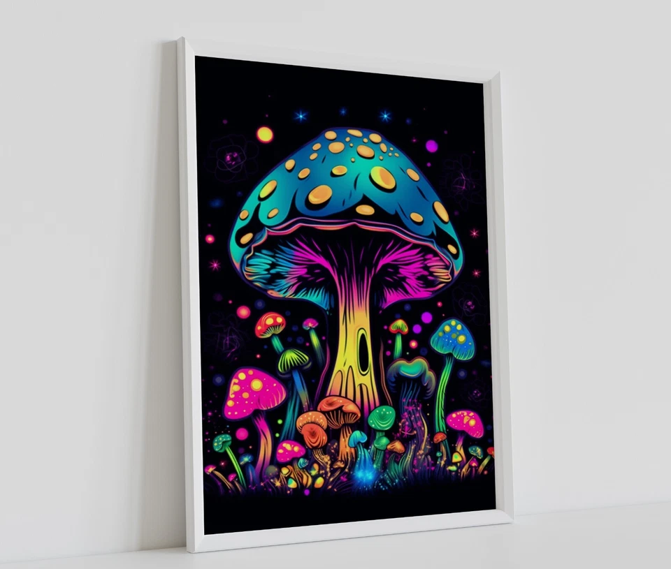 BRIGHT MAGIC MUSHROOM TRIPPY POSTER PRINT PSYCHEDELIC  ART SIZE A4 A3 A2 A1 - Image 1 of 1
