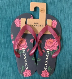 NWT Coach ZAK Signature Flip Flop Sandals with Floral Print Shoes Size 6 - Picture 1 of 2