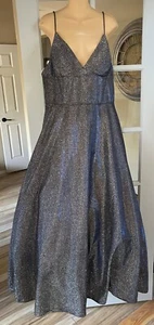 BETSY & ADAM SILVER ROYAL NAVY LONG SPG STRAP METALLIC GLITTERY DRESS 16W 1X - Picture 1 of 9