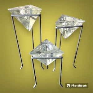 3 Glass Pyramids Candlesticks Or Tealights Holders 10”, 9”, and 5” - Picture 1 of 7
