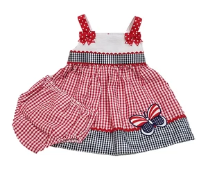 Emily Rose Girls Infant Butterfly Seersucker Dress Block Red White Blue Size 18M - Picture 1 of 11