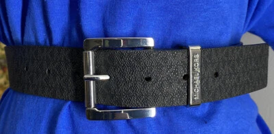MICHAEL KORS BELT BLACK MK LOGO WITH SILVER BUCKLE WITH METAL MK BELT LOOP  - Image 1 of 4