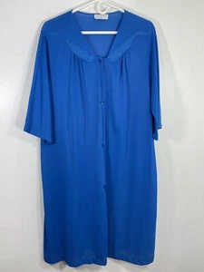 Vintage Vassarette Nylon Nachthemd halbarärmellos bestickt V-Ausschnitt blau Gr. XL - Bild 1 von 5