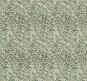 WILLIAM MORRIS CURTAIN FABRIC Willow Bough's Major 3.5 MTRS CREAM/GREEN LINEN UN - Picture 1 of 12