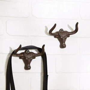 Juego de 2 ganchos de pared hierro buey barro baño garaje decoración rústica nuevo 5 x 4 x 2 pulgadas - Imagen 1 de 8