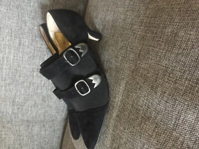 Sapatos de luxo vintage Walter Steiger couro preto feitos à mão na Itália tamanho 7B - Imagem 1 de 4