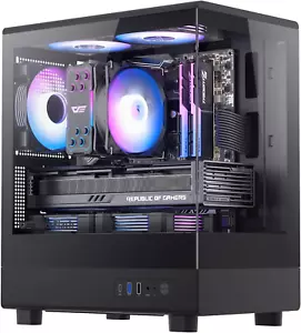 Micro ATX PC Case, Pre-Install 3 PWM ARGB Fans Computer Case, Full View Dual Tem - Picture 1 of 7