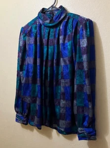 Vintage David Matthew Women's Multicolor Geometric Floral Pleated Blouse Size 8 - Picture 1 of 6