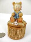 Peek-A-Boo Paws Baby Girl in Bear Suit Trinket Box Playing Dress Up Resin 4.25"