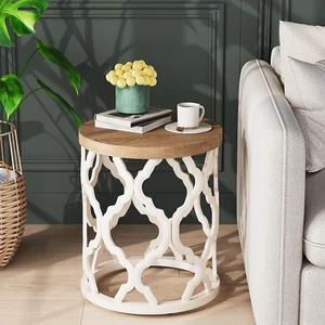 Farmhouse End Table, 17.7'' round French Country Side Table, Wood Top Side Table - Picture 1 of 7