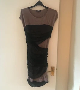 ASOS Women's Short Sleeve Black & Brown Wrap Style Mesh Midi Dress UK Size 10 - Picture 1 of 2