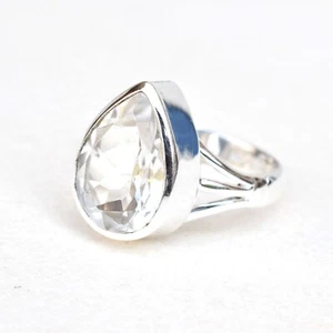 Natural Crytal quartz Ring Clear quartz Ring 925 Sterling Silver Pear Ring-CR001 - Picture 1 of 5