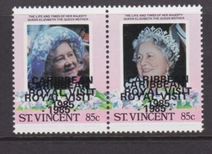 Caribbean Royal Visit Queen Mother 1985 MNH St Vincent error doble opción madre - Imagen 1 de 1