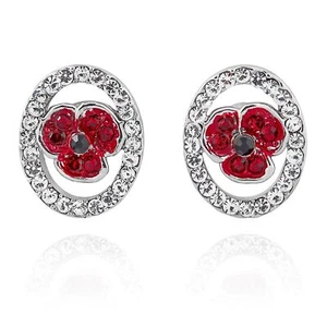 Equilibrium rote Mohn Trio silber funkelnde hübsche ovale Ohrringe - Bild 1 von 4