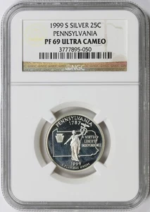 1999-S 25c Pennsylvania Silver State Quarter NGC PF69 Ultra Cameo - Picture 1 of 4