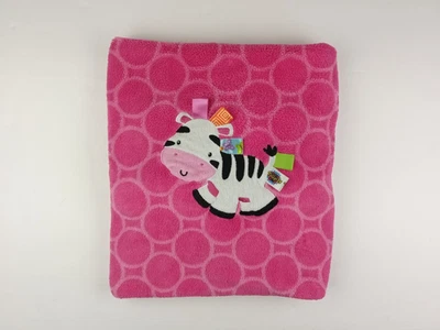 Taggies Pink Circle Black White Stripe Zebra Plush Baby Blanket Satin Tags Tabs - Image 1 of 4