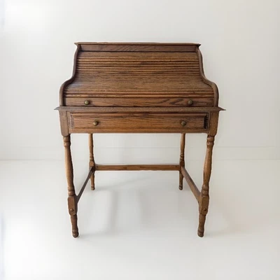 Armario organizador de escritorio con tapa enrollable de madera de roble dorado curva S vintage Foto 1 de 4