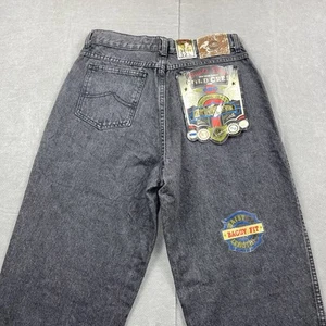 Vintage Bugle Boy Jeans Mens 30x32 Black Baggy Fit Gold Crest Denim USA NWT - Picture 1 of 12