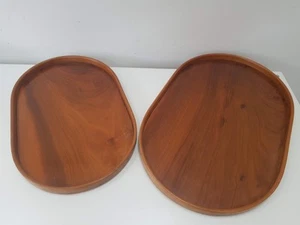 Mid Century Wooden Serving Platters Trays x 2 1960's Vintage - Picture 1 of 7