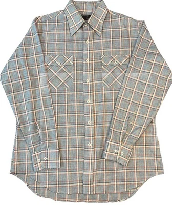 Vintage JC Penney Western Shirt Mens Large Button Down Blue Plaid 70s 80s Cowboy - Image 1 of 4