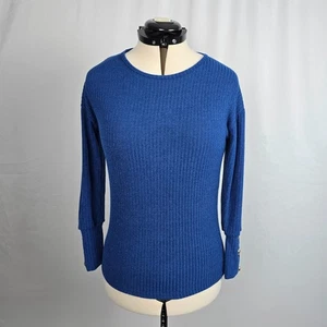 Unbranded Blue Sweater Women's Medium Button Accent Round Neckline NWOT - Picture 1 of 15