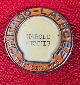 Vtg Chicago Latrobe Twist Drill Wks Button Pin Badge Robbins Co Enamel MCM - Picture 1 of 7