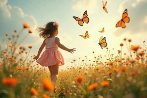 NEW Custom Premium Printed 4x6 Postcard Young Girl in wildflower butterfly field - Picture 1 of 1
