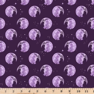Phoebe Purple Cats Enlightened Moons 1.5" 2965 100% Cotton Fabric By half yard - Picture 1 of 1