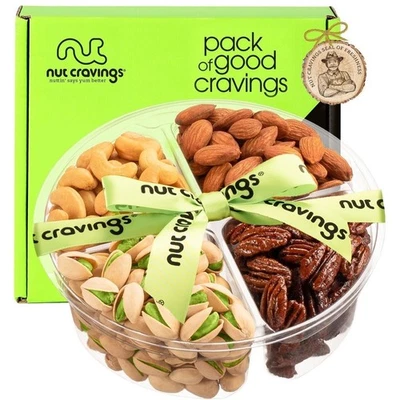 Nut Cravings Gourmet Nut Gift Basket, 4-Piece Assortment, Green Ribbon, Fresh