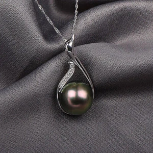 Lindo collar colgante negro natural perlas de agua dulce colgantes joyería de plata t - Imagen 1 de 18
