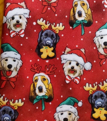 CHRISTMAS MENS TIE ~ DOGS ~ RED w/ SNOW ~ 60" - Image 1 of 3