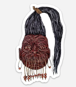 Juego de 2 pegatinas con cabeza encogida de terror tribal vudú Tsantsa selva amazónica rareza - Imagen 1 de 1
