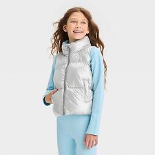 Girls' Reversible Puffer Vest - All in Motion Silver L