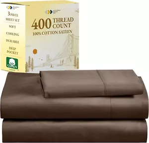 100% Cotton Sheets Twin XL, 400 Thread Count Sateen, Soft & Breathable, Cooling - Picture 1 of 9