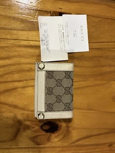 Gucci GG Canvas Bi-Fold Card Case with White Leather Trim (used) - Picture 1 of 4