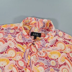 APC Rue De Fleurus Paris Mens Shirt Orange Small Floral Long Sleeves Cotton - Picture 1 of 8