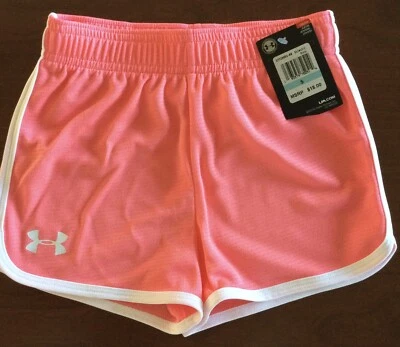 NWT UNDER ARMOUR GIRLS KIDS SIZE 5 ~ PINK & WHITE RALLY SHORTS MSRP $18.00 - Image 1 of 4