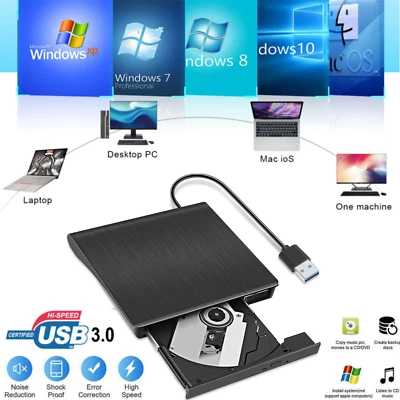 DVD CD RW USB External CD RW Disc Burner Drive Reader Windows 10 11 Laptop PC - Image 1 of 4