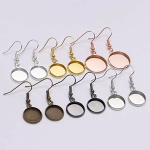 10pcs 10~25mm Metal Ear Hooks with Base Cup Earring Post Findings DIY Handmade - Picture 1 of 10